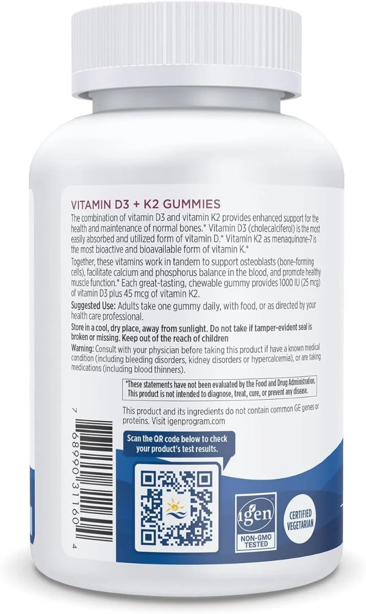 Vitamin D3 + K2 Gummies 1000 IU 60 Gummies Pomegranate - Image 3