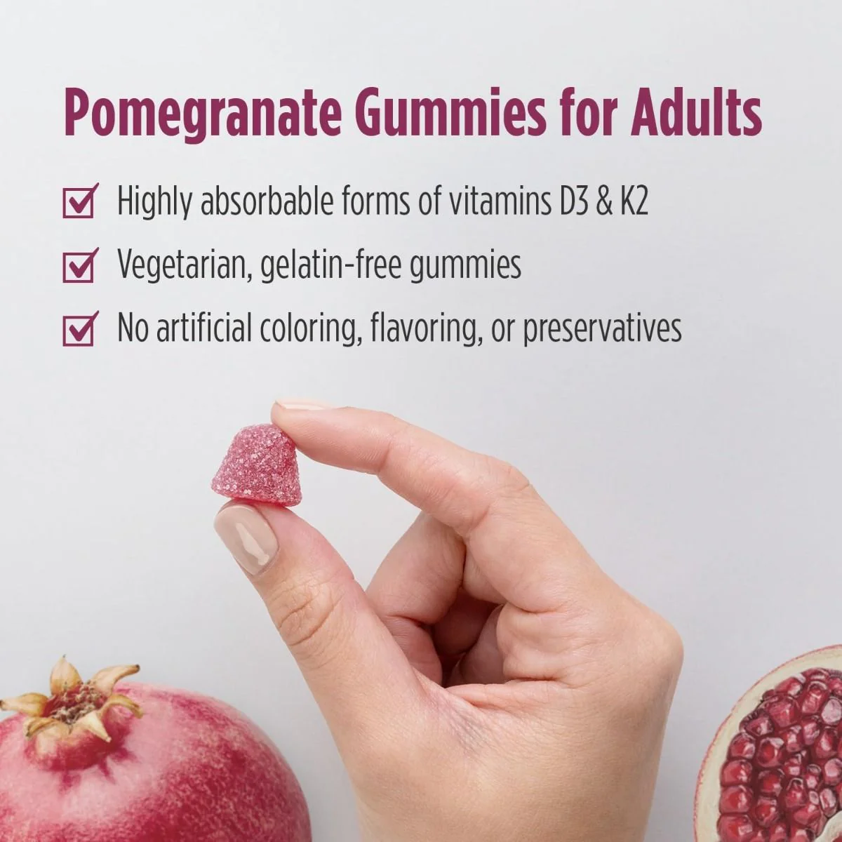 Vitamin D3 + K2 Gummies 1000 IU 60 Gummies Pomegranate - Image 7